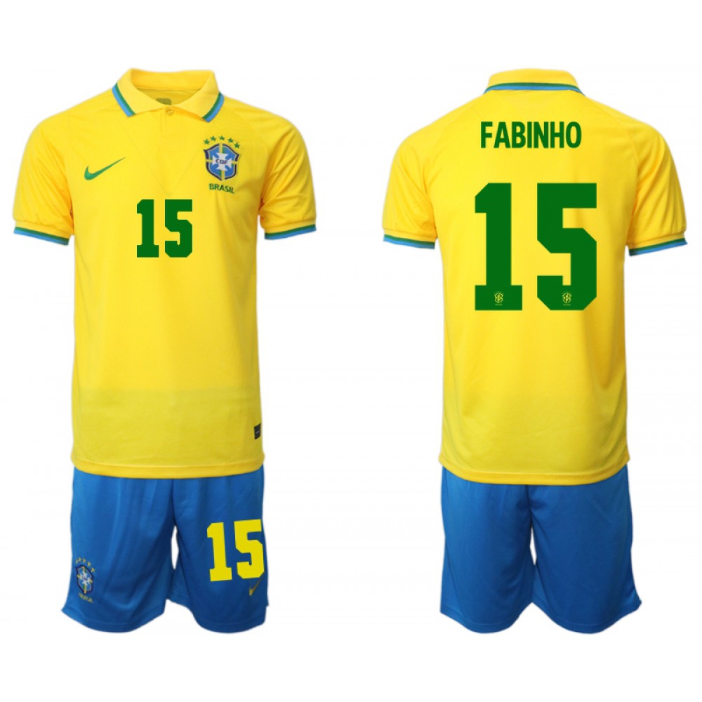 Men’s Brazil #15 Fabinho Yellow Home Soccer Jersey Suit