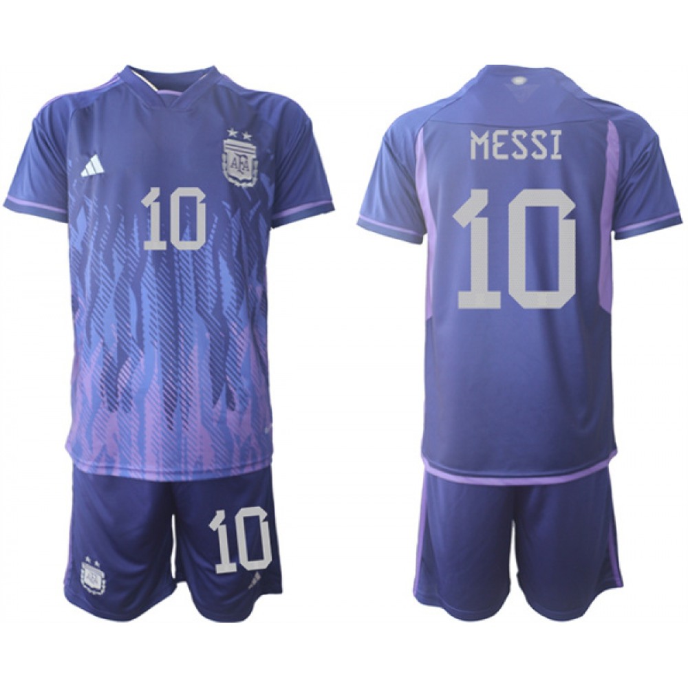 Men’s Argentina #10 Messi Purple 2022 FIFA World Cup Away Soccer Jersey Suit