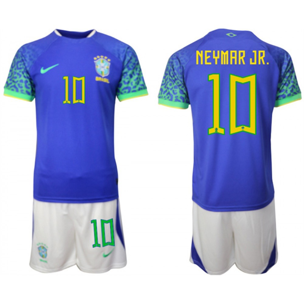 Men’s Brazil #10 Neymar Jr Blue 2022 FIFA World Cup Away Soccer Jersey Suit