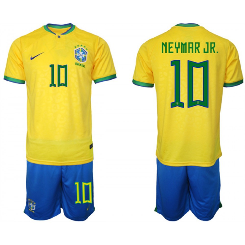 Men’s Brazil #10 Neymar Jr Yellow 2022 FIFA World Cup Home Soccer Jersey Suit