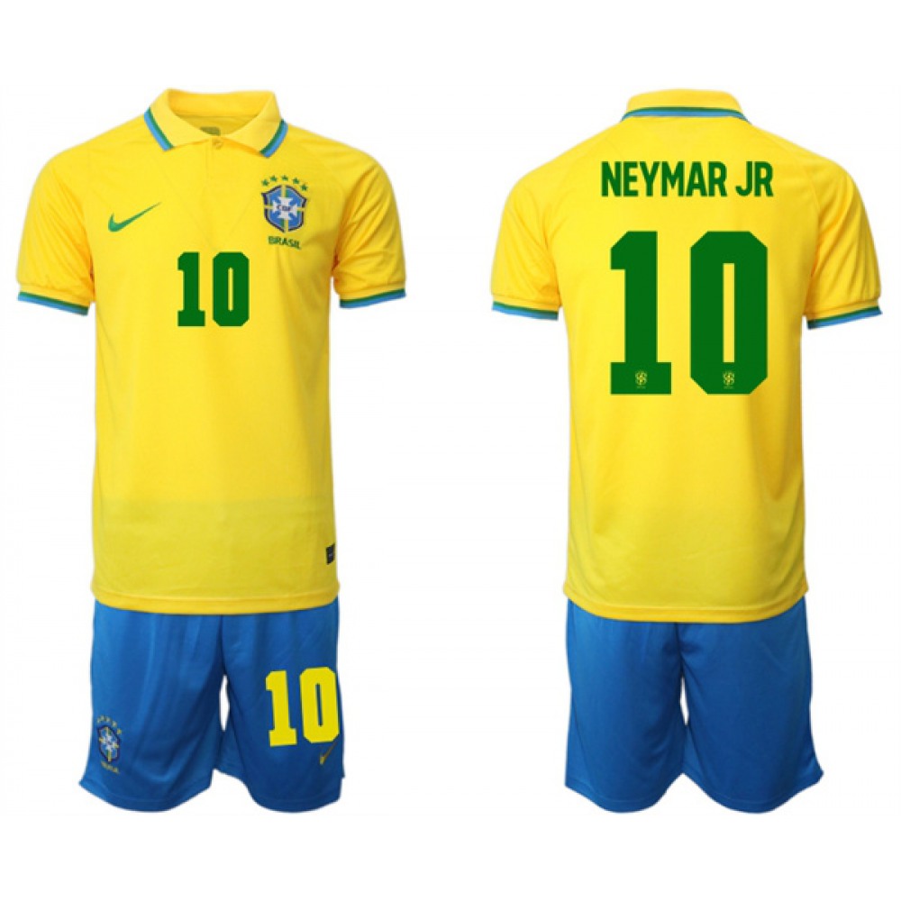 Men’s Brazil #10 Neymar Jr Yellow 2022 FIFA World Cup HomeSoccer Jersey Suit