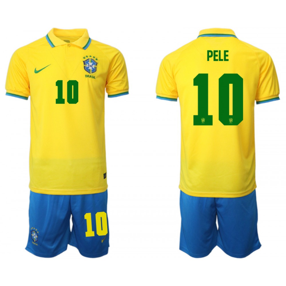 Men’s Brazil #10 Pele Yellow Home Soccer Jersey Suit