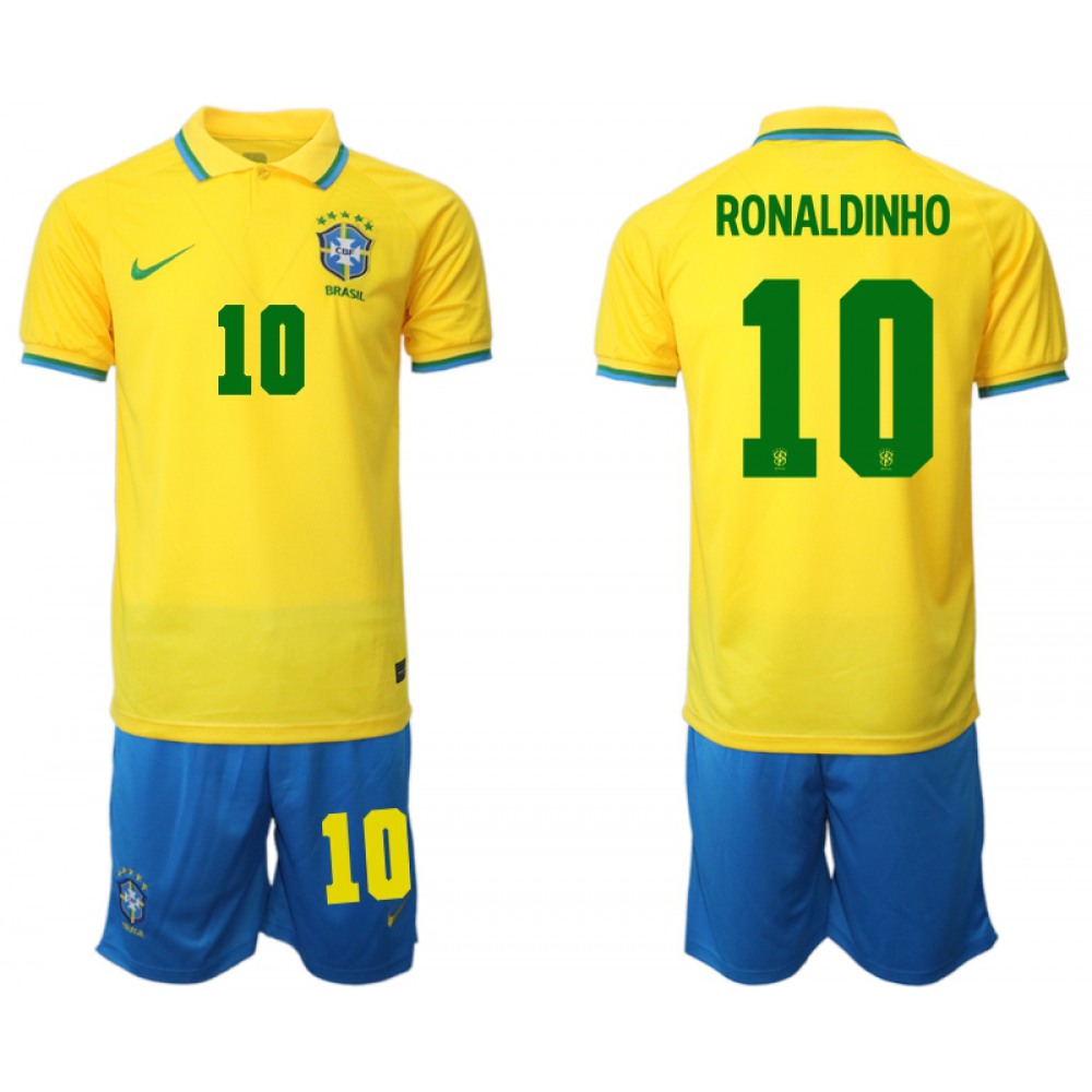 Men’s Brazil #10 Ronaldinho Yellow Home Soccer Jersey Suit