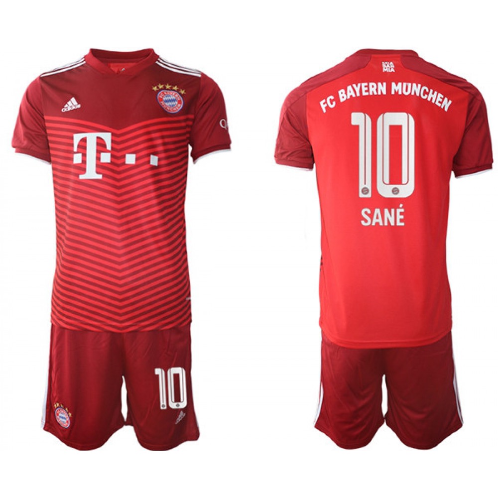 Men’s FC Bayern Munchen #10 Leroy Sane Red Home Soccer Jersey Suit