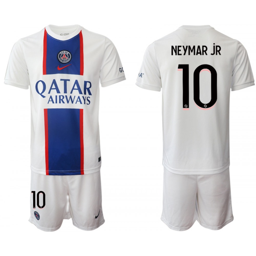 Men’s Paris Saint-Germain #10 Neymar Jr 2023 White Away Soccer Jersey Suit