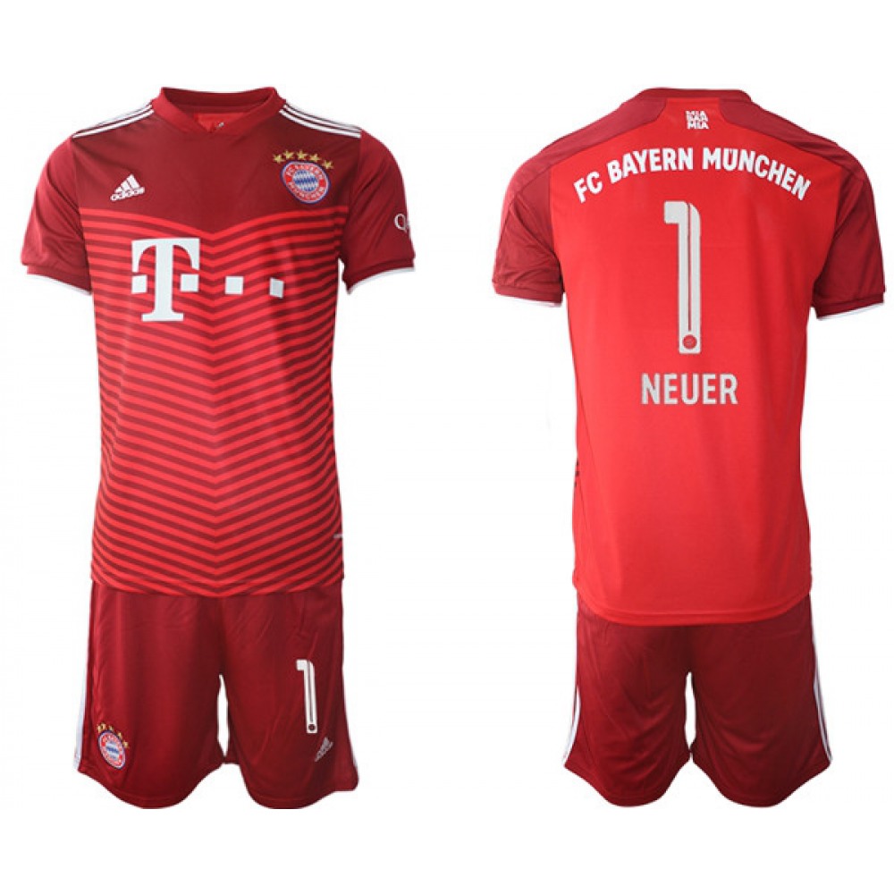 Men’s FC Bayern Munchen #1 Neuer Red Home Soccer Jersey Suit