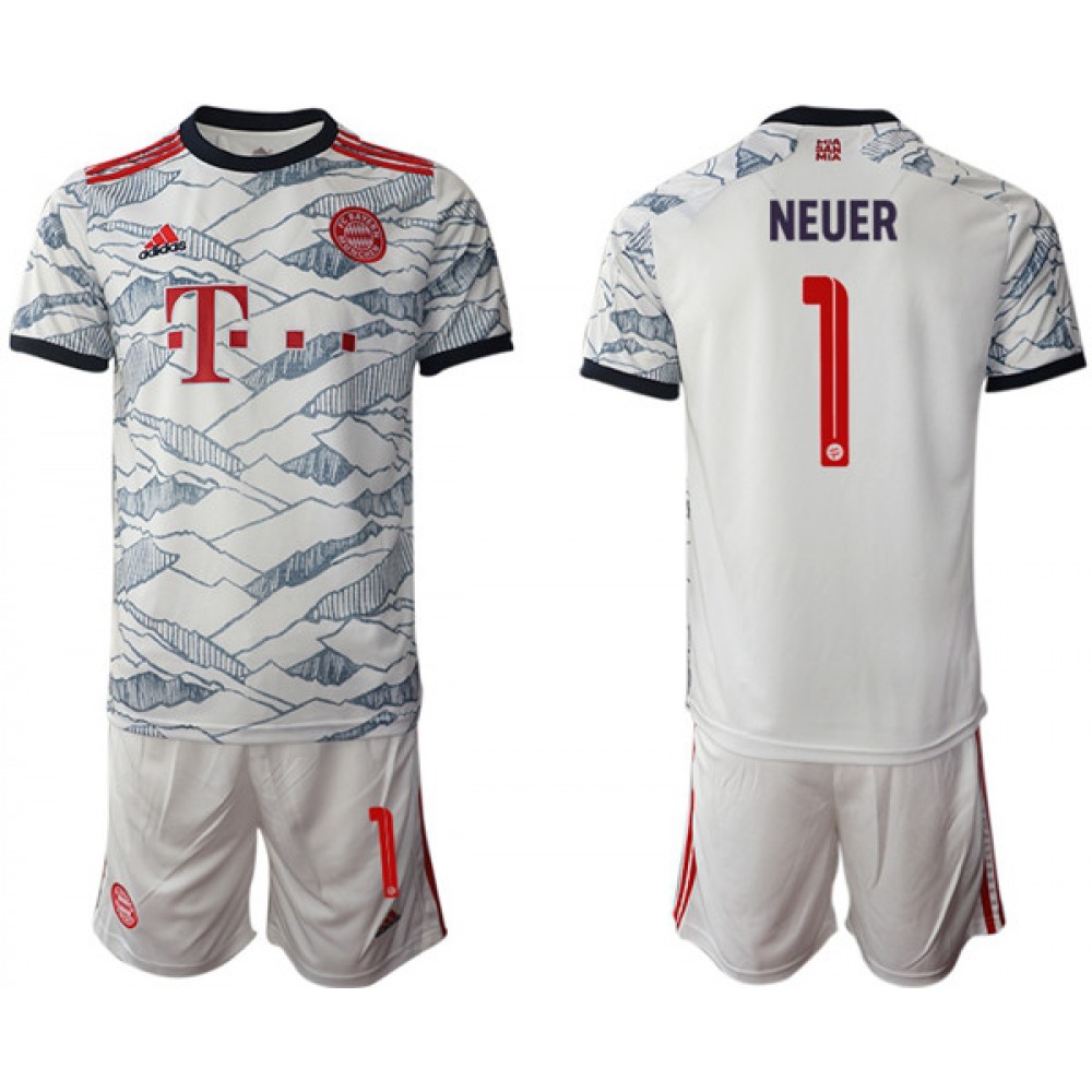 Men’s FC Bayern Munchen #1 Neuer White Away Soccer Jersey Suit