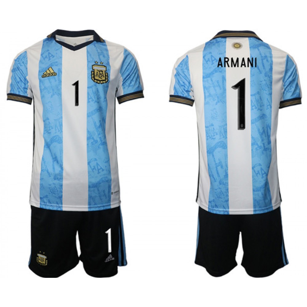 Men’s Argentina #1 Armani White/Blue Home Soccer Jersey Suit