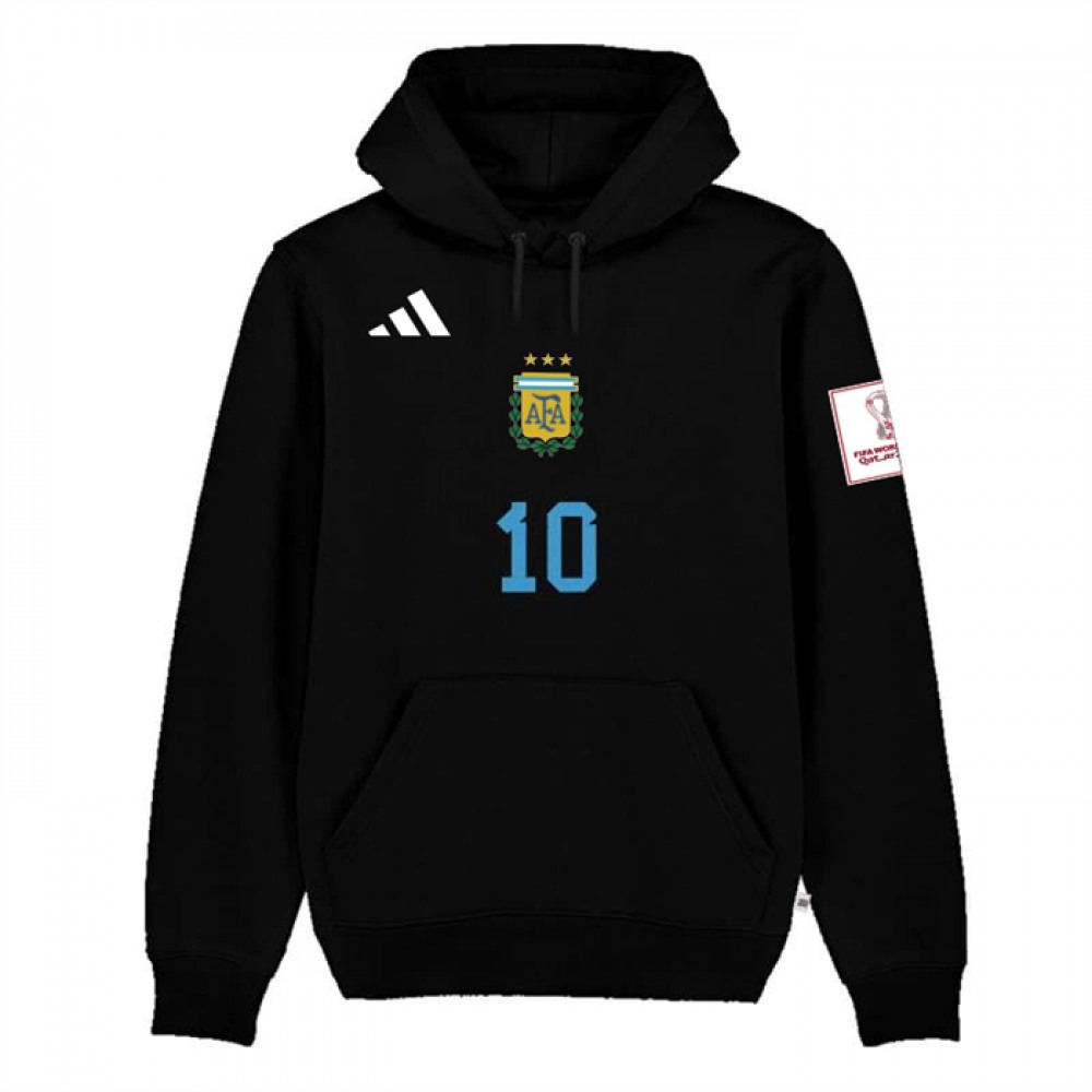 Men’s Argentina #10 Messi Black 2022 FIFA World Cup Soccer Hoodie 001