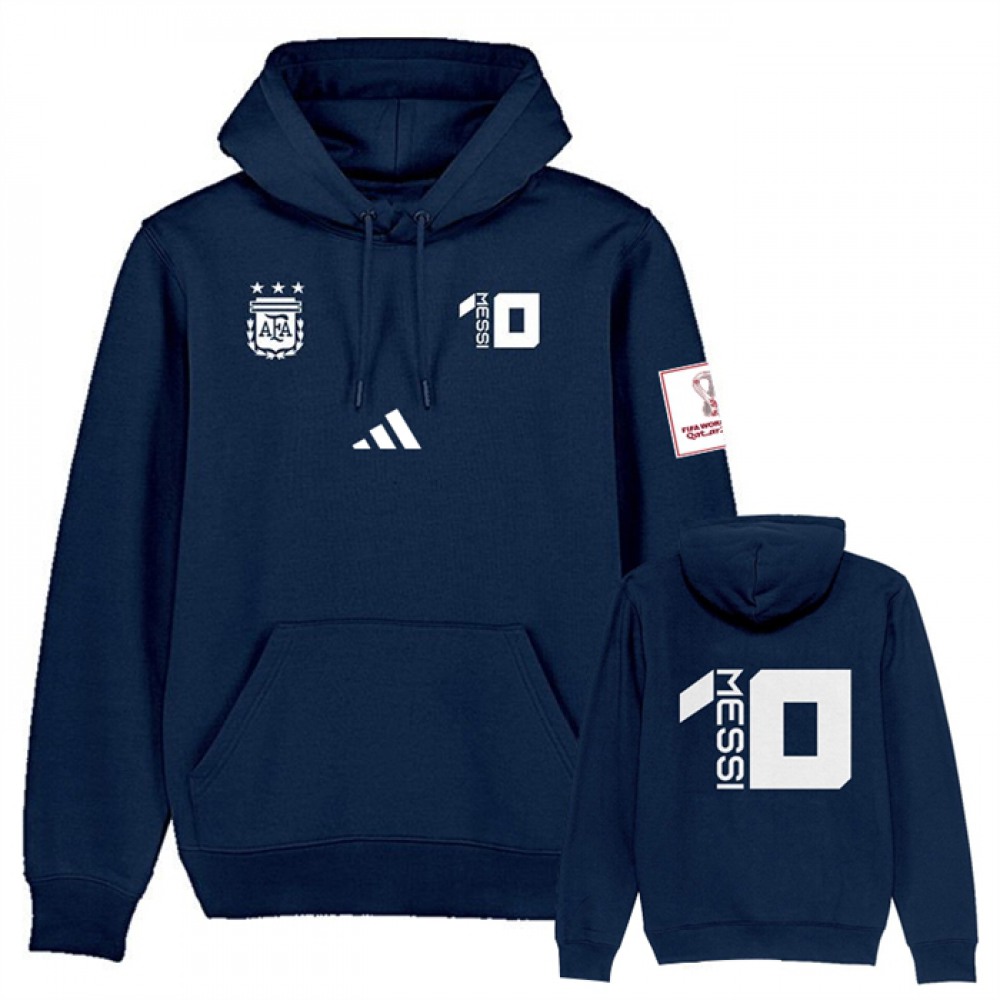 Men’s Argentina #10 Messi Navy 2022 FIFA World Cup Soccer Hoodie