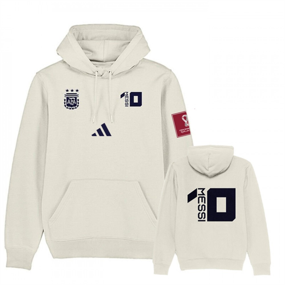 Men’s Argentina #10 Messi White 2022 FIFA World Cup Soccer Hoodie