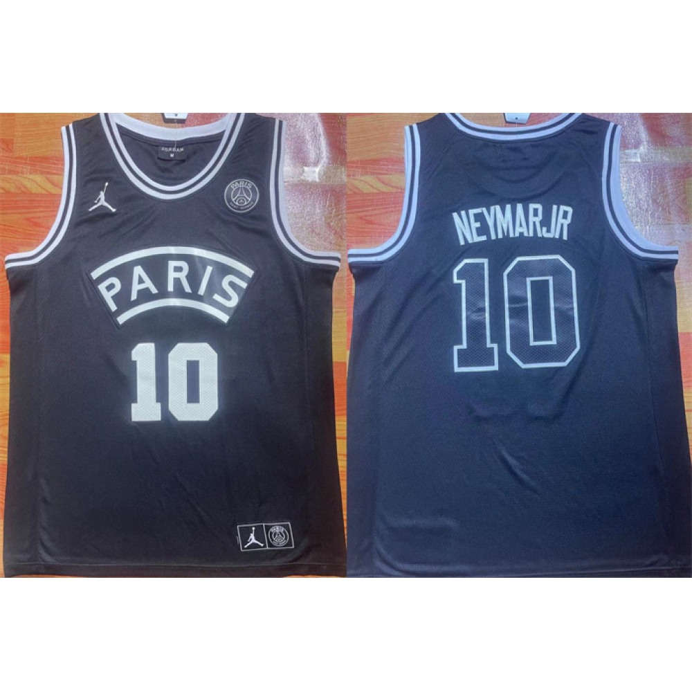 Men’s Paris Saint-Germain #10 Neymar Jr Black Stitched Basketball Jersey