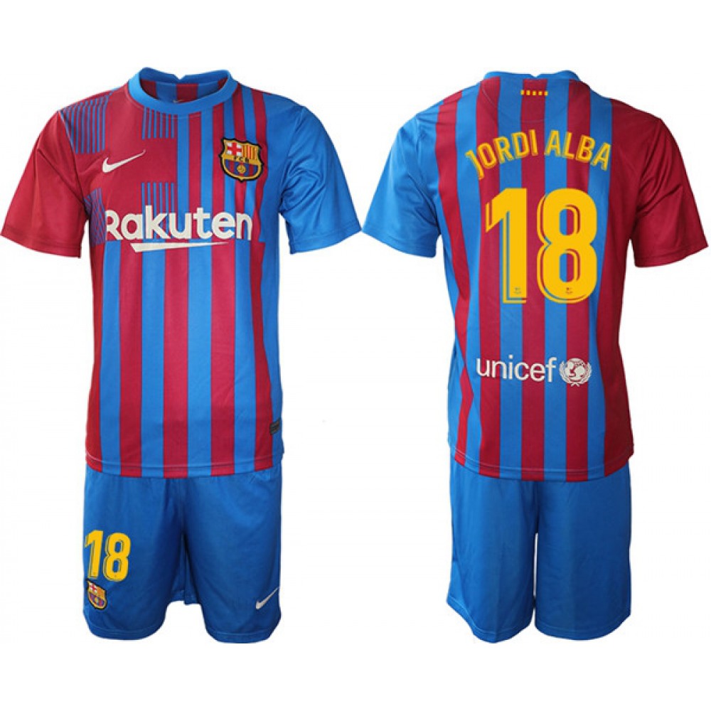 Men’s Barcelona #18 Jordi Alba 2021/22 Home Soccer Jersey Suit