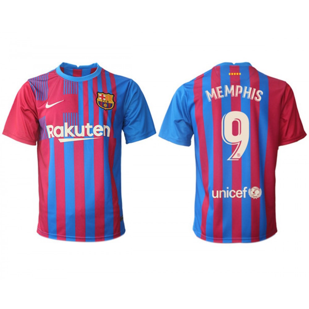 Men’s Barcelona #9 Memphis 2021/22 Home Soccer Jersey