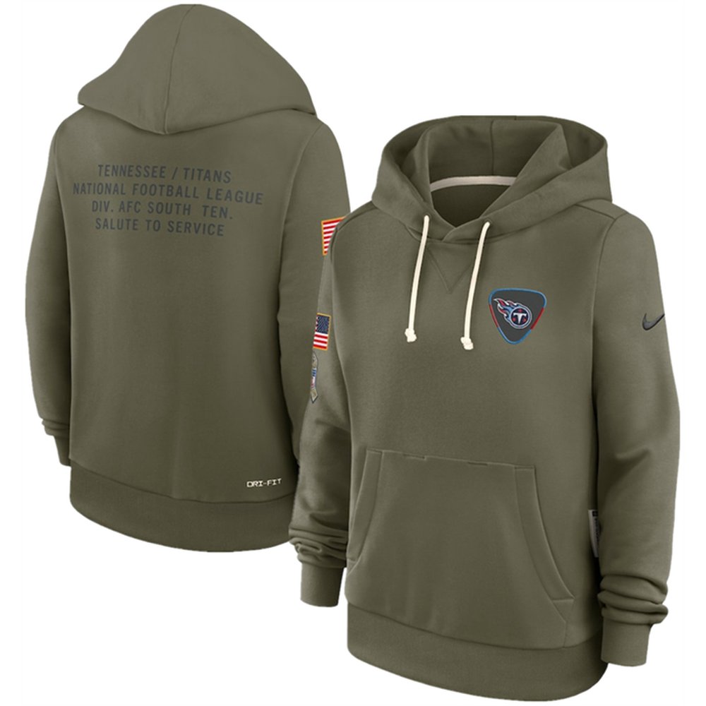 Women’s Tennessee Titans Olive 2025 Salute to Service Sideline Standard Issue Dri-FIT Hoodie(Run Small)