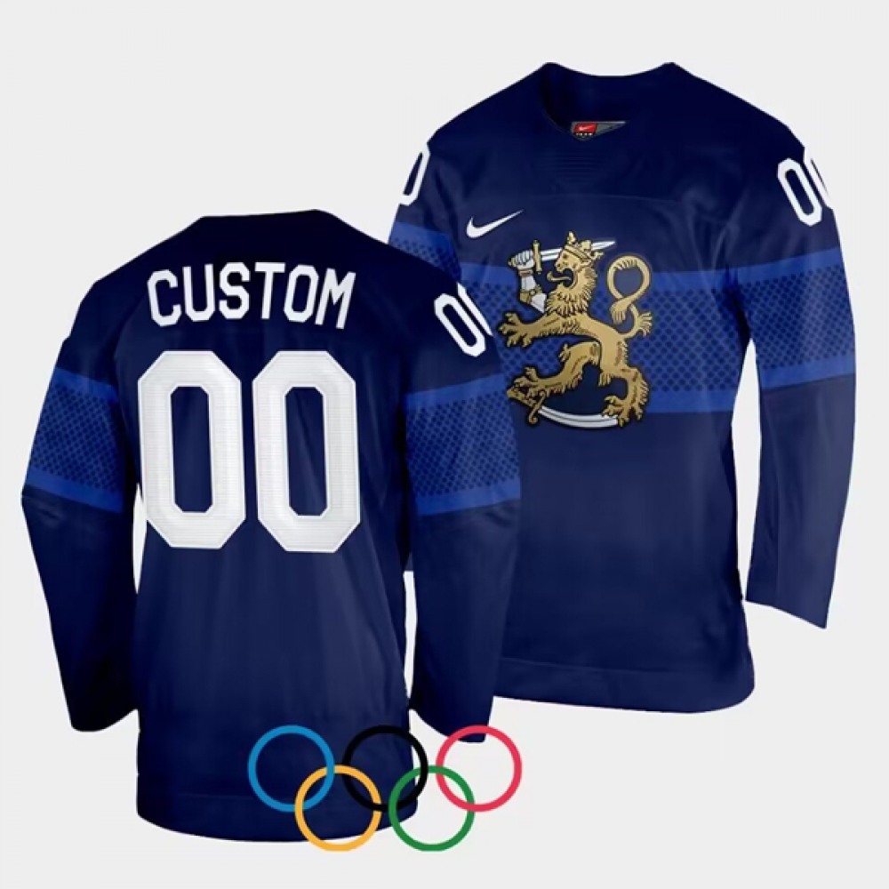 Men’s Finland Custom Navy 2022 Beijing Olympics Away Stitched Jersey
