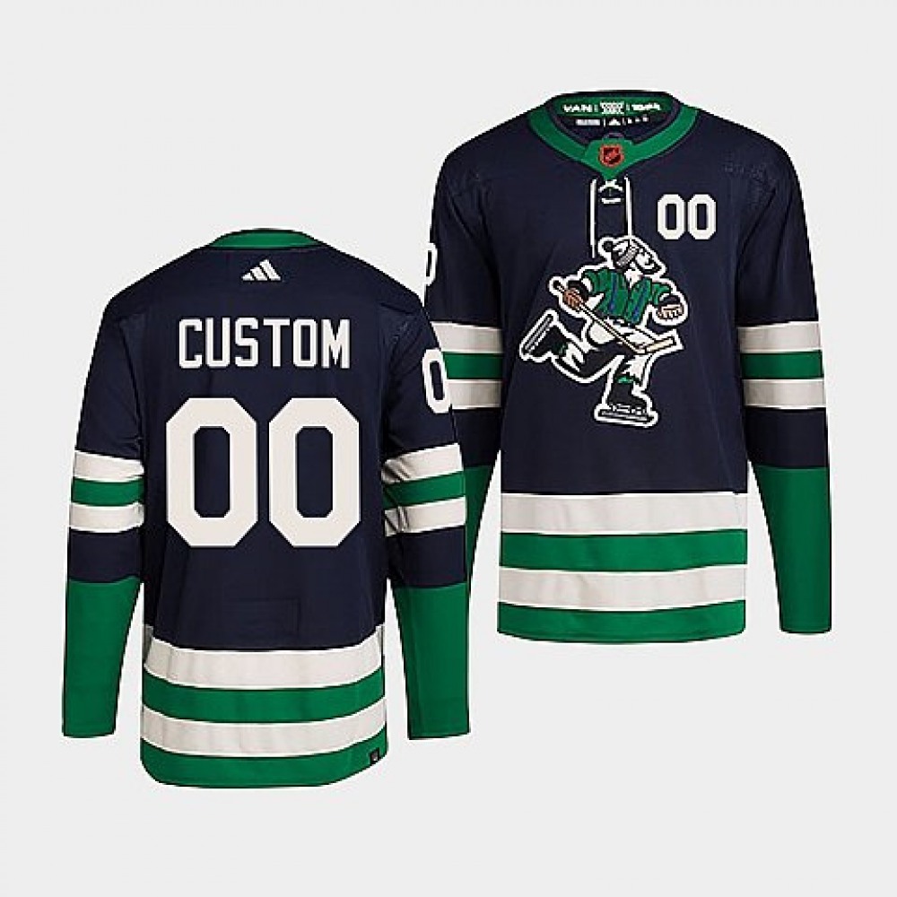 Men’s Vancouver Canucks Custom Navy 2022 Reverse Retro Stitched Jersey