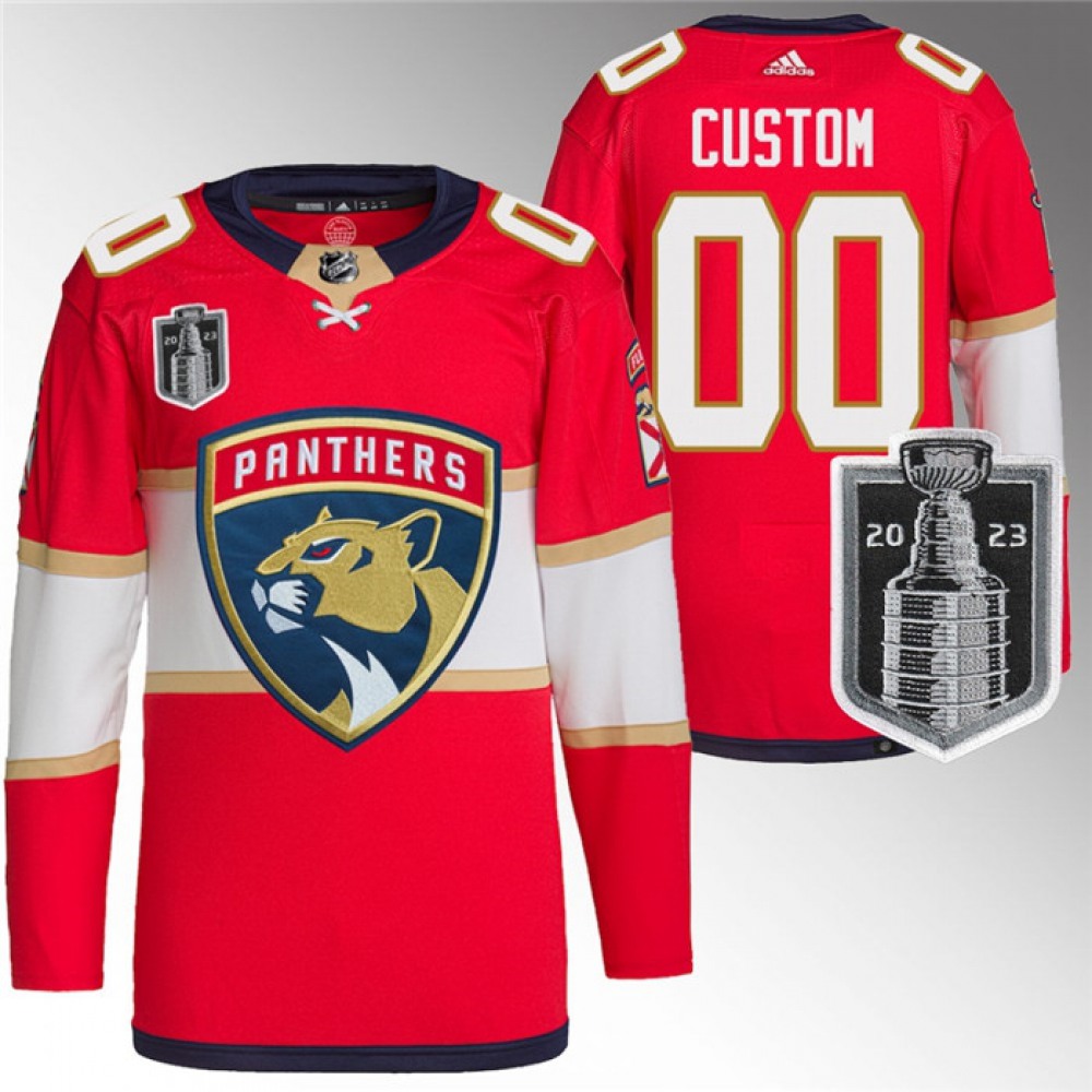 Men’s Florida Panthers Custom Red 2023 Stanley Cup Final Stitched Jersey