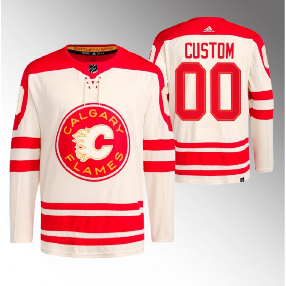 Men’s Calgary Flames Custom 2023 Cream Heritage Classic Primegreen Stitched Jersey