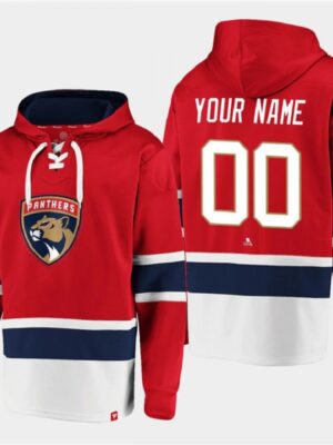 Men's Florida Panthers Active Player Custom Red Ageless Must-Have Lace-Up Pullover Hoodie