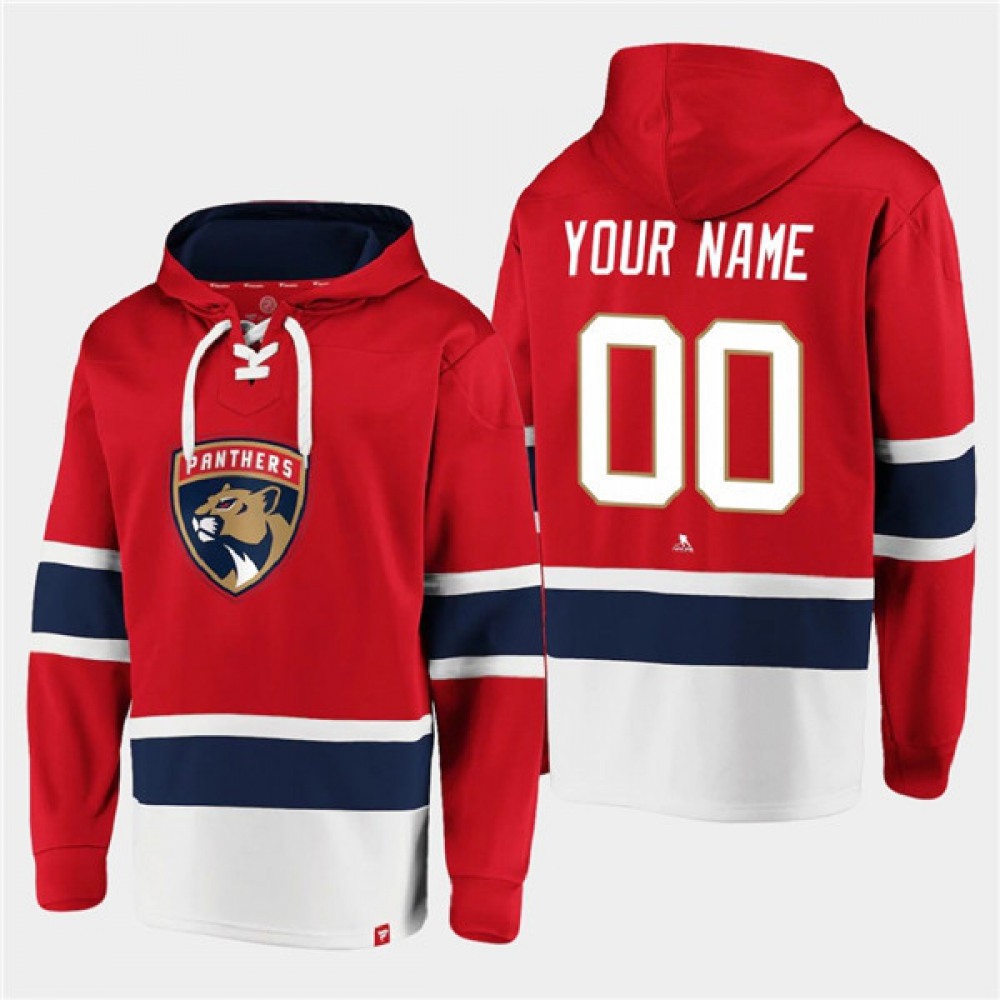 Men’s Florida Panthers Active Player Custom Red Ageless Must-Have Lace-Up Pullover Hoodie