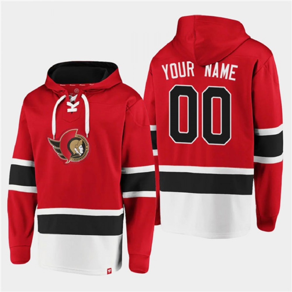 Men’s Ottawa Senators Active Player Custom Red Ageless Must-Have Lace-Up Pullover Hoodie