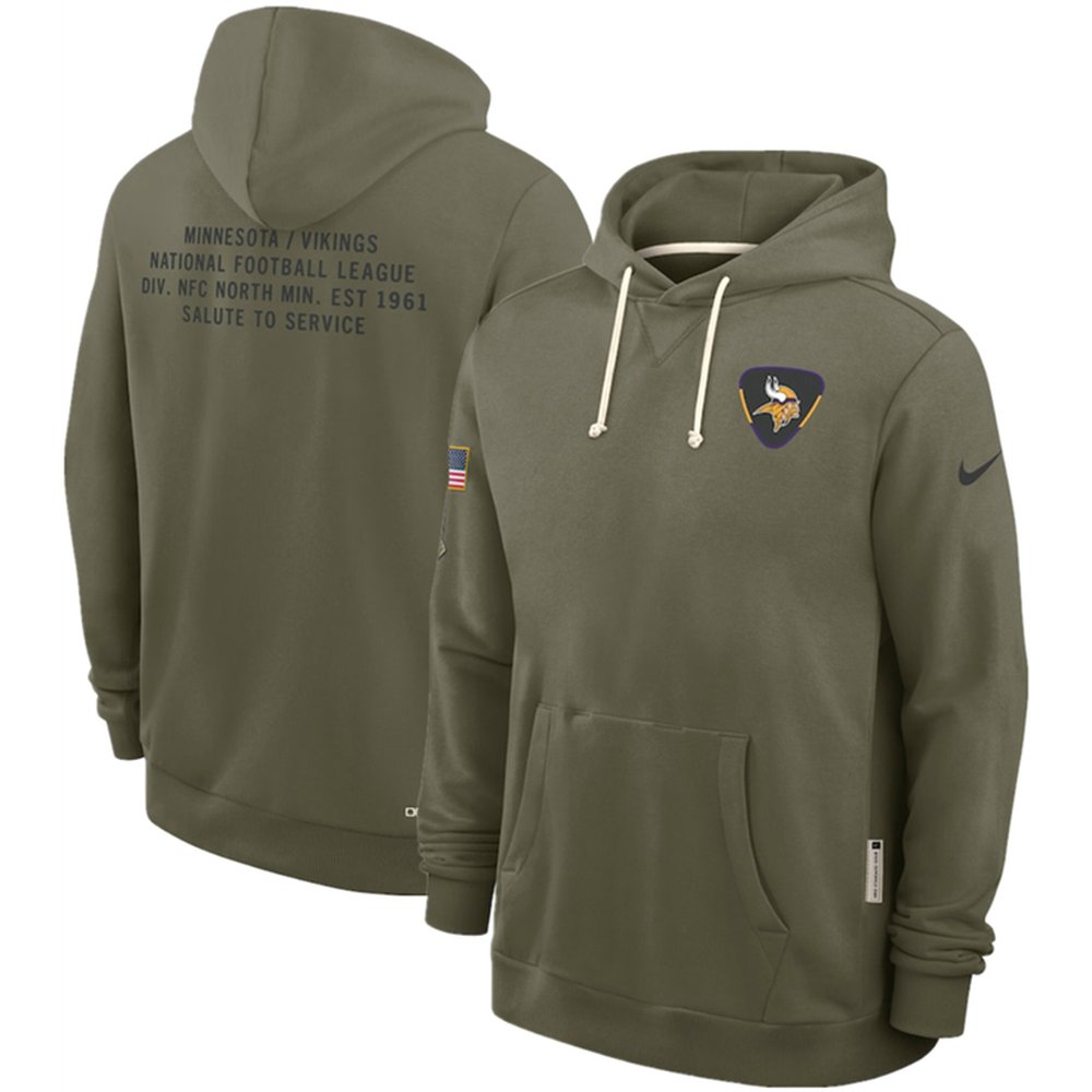 Men’s Minnesota Vikings Olive 2025 Salute to Service Pullover Hoodie