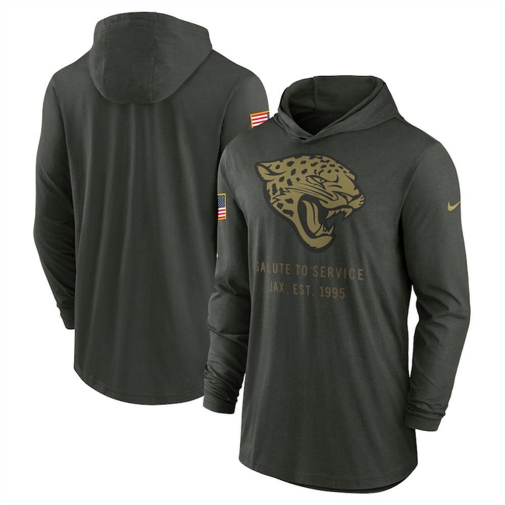Men’s Jacksonville Jaguars Forest Green 2025 Salute to Service Sideline Dri-FIT Lightweight Pullover Hoodie