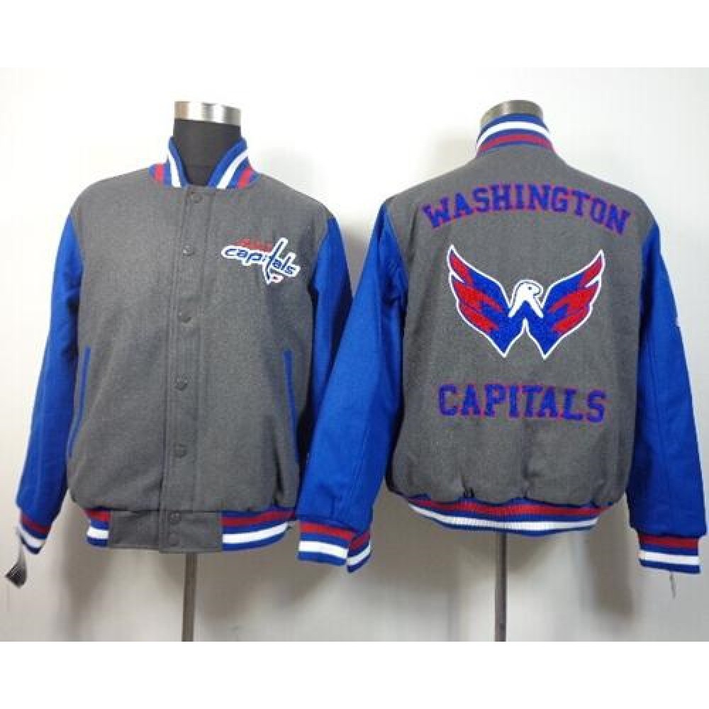 Washington Capitals Blank Satin Button-Up Grey NHL Jacket