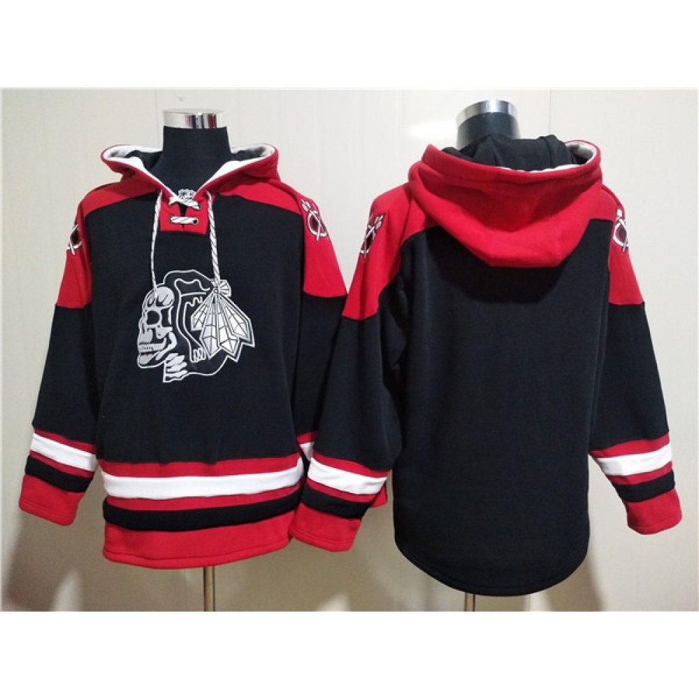 Men’s Chicago Blackhawks Blank Black Ageless Must-Have Lace-Up Pullover Hoodie
