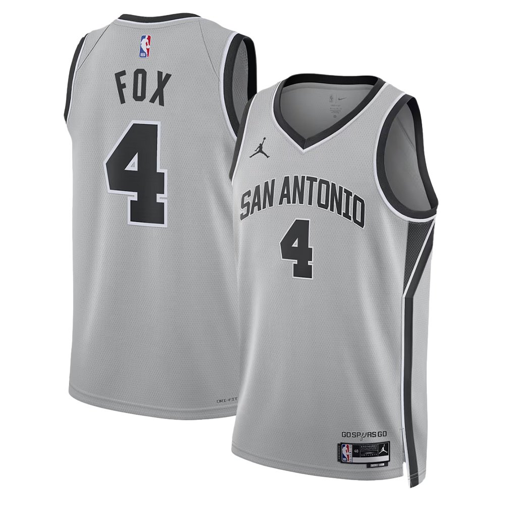 Men’s San Antonio Spurs #4 De Aaron Fox Grey 2025/26 Statement Edition Jersey