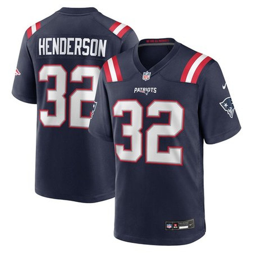 Men’s New England Patriots #32 TreVeyon Henderson Nike Navy 2025 NFL Draft Game Jersey