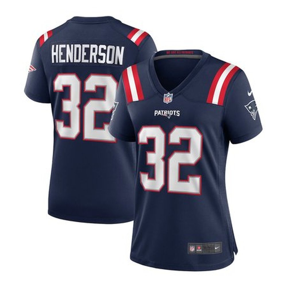 Women’s New England Patriots #32 TreVeyon Henderson Nike Navy 2025 NFL Draft Game Jersey