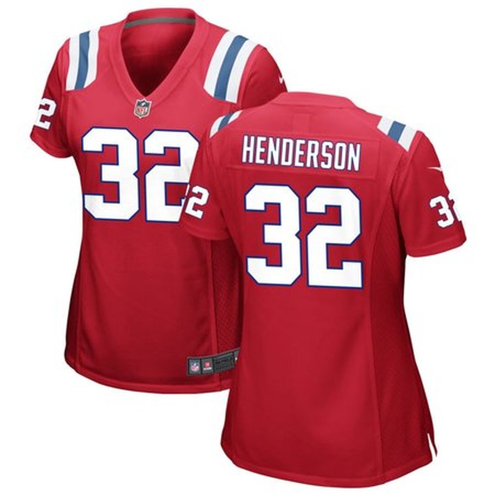 Women’s New England Patriots #32 TreVeyon Henderson Nike Red 2025 NFL Draft Game Jersey