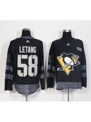 Men's Pittsburgh Penguins #58 Kris Letang Black 1917-2017 100th Anniversary Stitched NHL Jersey