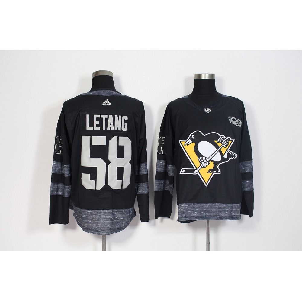 Men’s Pittsburgh Penguins #58 Kris Letang Black 1917-2017 100th Anniversary Stitched NHL Jersey