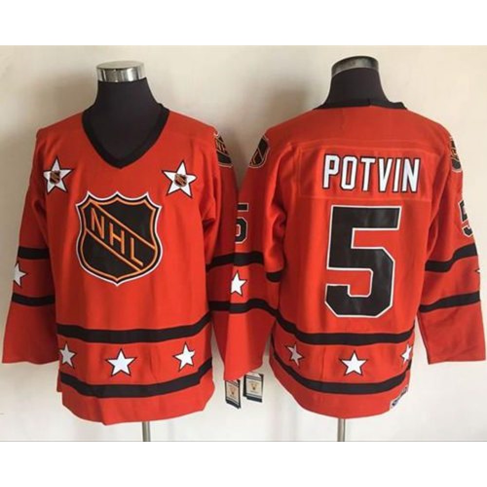 Islanders #5 Denis Potvin Orange All Star CCM Throwback Stitched NHL Jersey