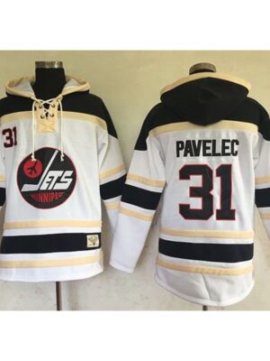 Jets #31 Ondrej Pavelec White Sawyer Hooded Sweatshirt Stitched NHL Jersey