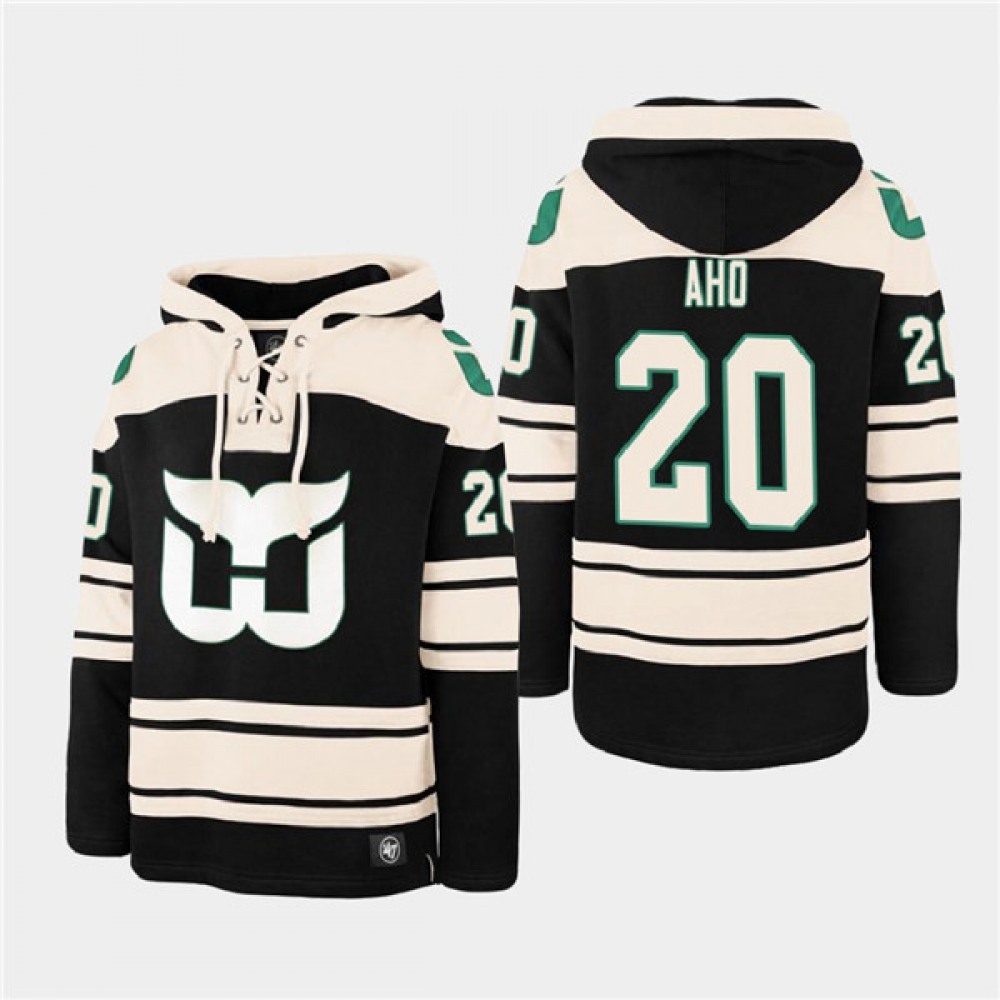 Men’s Carolina Hurricanes #20 Sebastian Aho Black Ageless Must-Have Lace-Up Pullover Hoodie