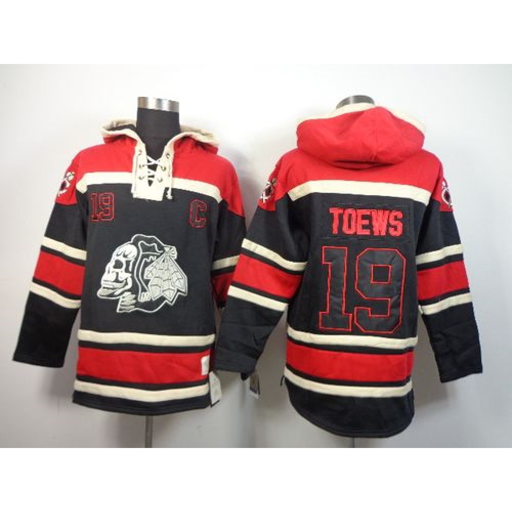 Blackhawks #19 Jonathan Toews Black Sawyer Hooded Sweatshirt Stitched NHL Jersey
