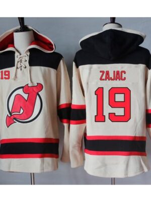 Devils #19 Travis Zajac Cream Sawyer Hooded Sweatshirt Stitched NHL Jersey