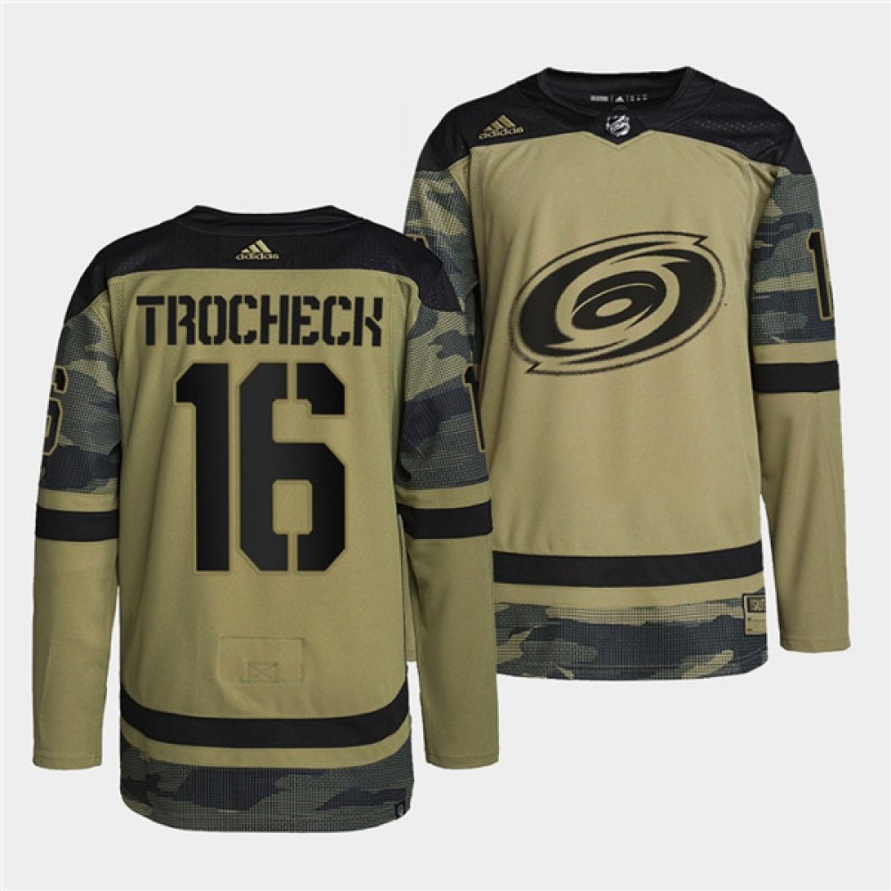 Men’s Carolina Hurricanes #16 Vincent Trocheck 2022 Camo Military Appreciation Night Stitched Jersey