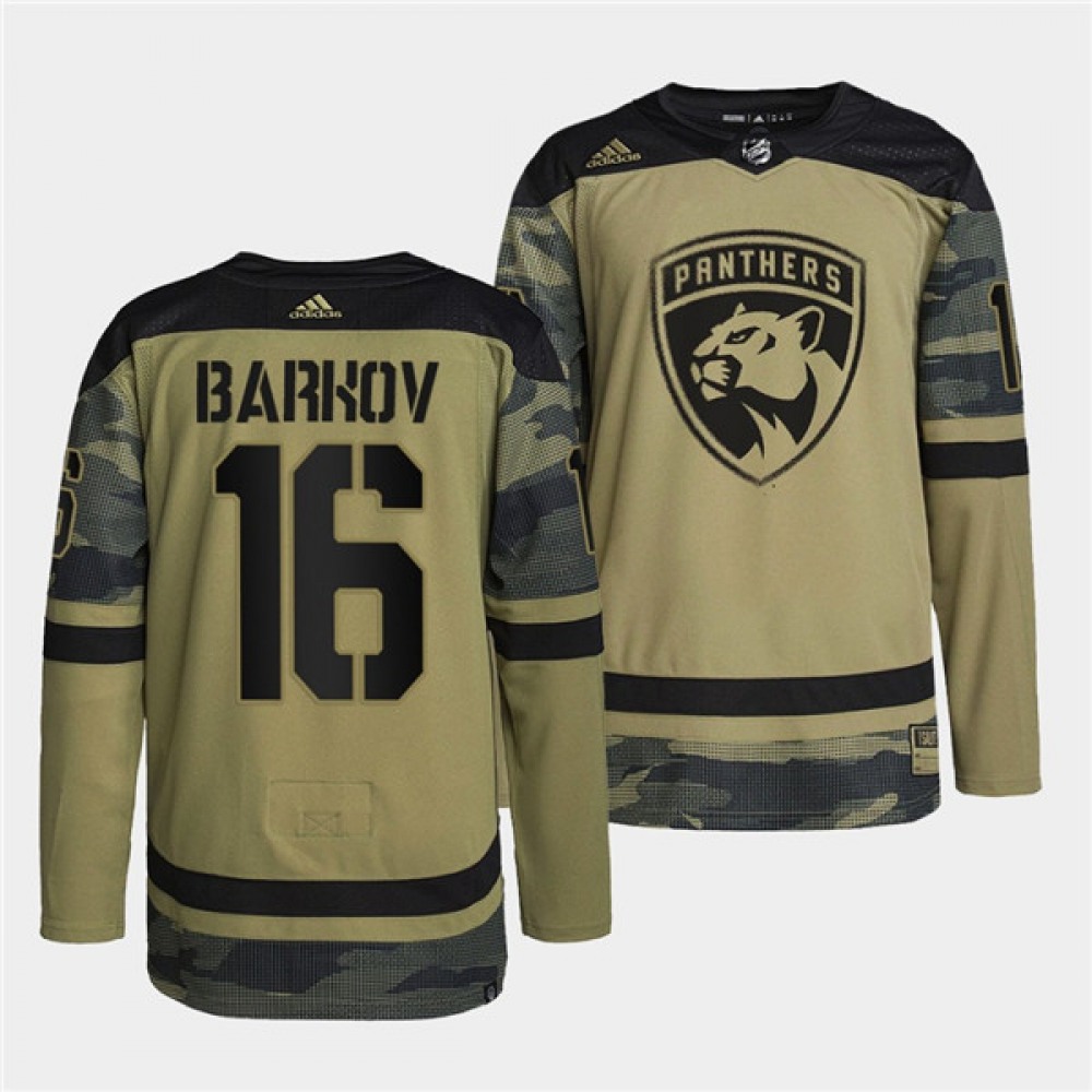 Men’s Florida Panthers #16 Aleksander Barkov 2022 Camo Military Appreciation Night Stitched Jersey