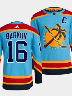 Men's Florida Panthers #16 Aleksander Barkov Blue 2022-23 Reverse Retro Stitched Jersey