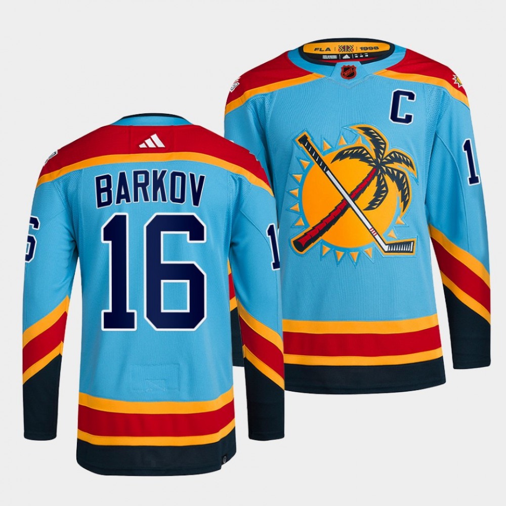 Men’s Florida Panthers #16 Aleksander Barkov Blue 2022-23 Reverse Retro Stitched Jersey