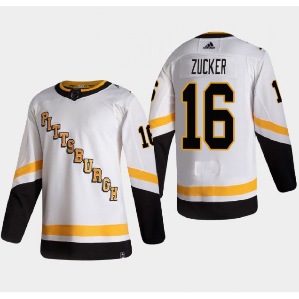 Men’s Pittsburgh Penguins #16 Jason Zucker 2021 Reverse Retro White Stitched NHL Jersey