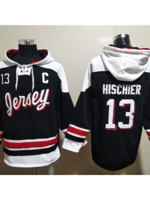 Men's New Jersey Devils #13 Nico Hischier Black/White Ageless Must-Have Lace-Up Pullover Hoodie