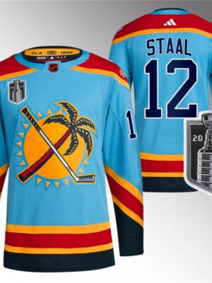 Men's Florida Panthers #12 Eric Staal Blue 2023 Stanley Cup Final Reverse Retro Stitched Jersey