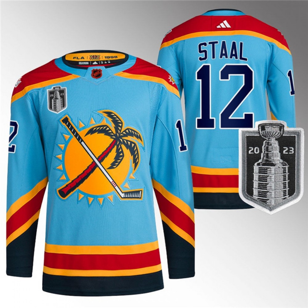 Men’s Florida Panthers #12 Eric Staal Blue 2023 Stanley Cup Final Reverse Retro Stitched Jersey