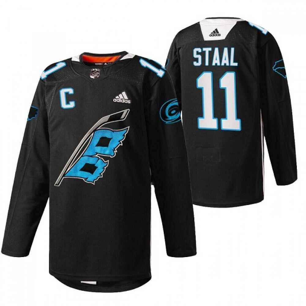 Men’s Carolina Hurricanes #11 Jordan Staal 2022 Black Warm-up Stitched Jersey